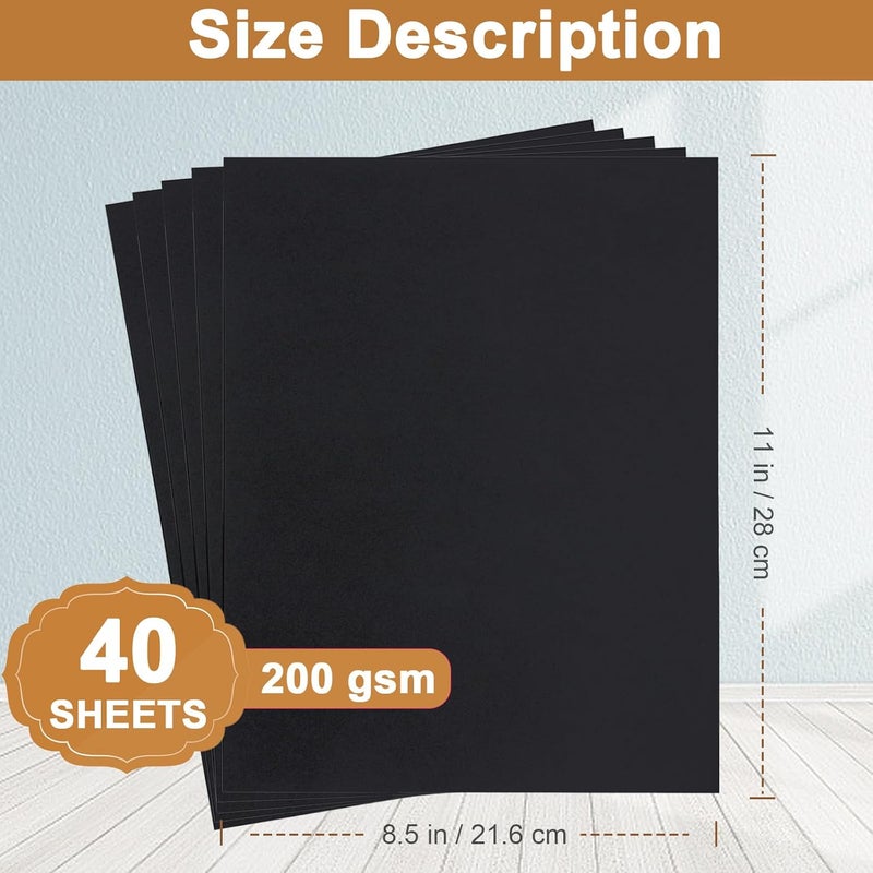 Silunkia 40 Sheets Black Cardstock 8.5 x 11 Printer Paper, 200gsm/75lb Heavyweight Black Card Stock for Halloween, DIY Card Making, Greeting Cards, School Crafting, Wedding Invitations - Image 2